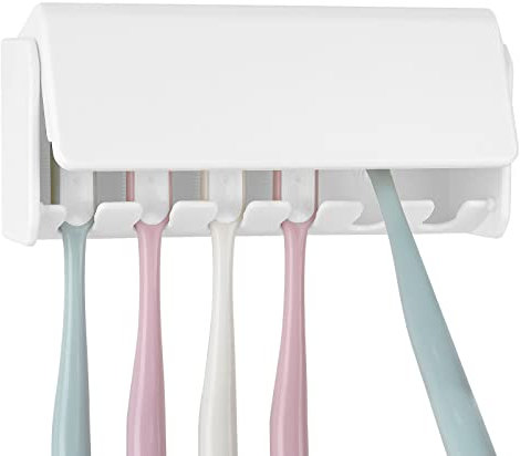 ADORILA Zahnbürstenhalter Wandmontage mit Abdeckung, 6 Schlitze Selbstklebender Zahnbürsten-Organizer-Aufhänger, Zahnbürsten-Aufbewahrungsregal für Badezimmer, Dusche, Wohnmobil, Camper