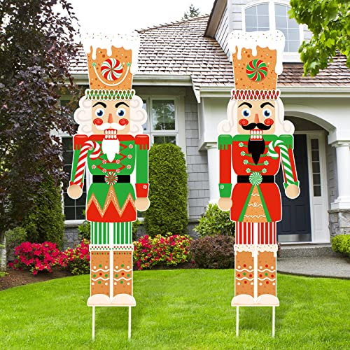 Capoda 2 Pcs Outdoor Nutcracker Christmas Decorations Large Christmas Nutcracker Yard Sign with Stakes Xmas Soldier Outdoor Signs Decor for Christmas Winter Yard Garden Lawn Porch(Classic)