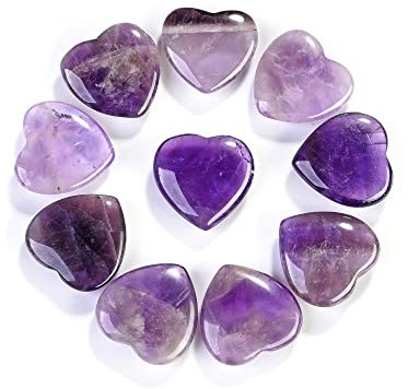 CrystalTears Herz Stein 10 pcs Amethyst Herzsteine 20mm herzformig Handschmeichler Geschnitzt Herzstein Daumenstein Kristall Heilstein Glücksbringer