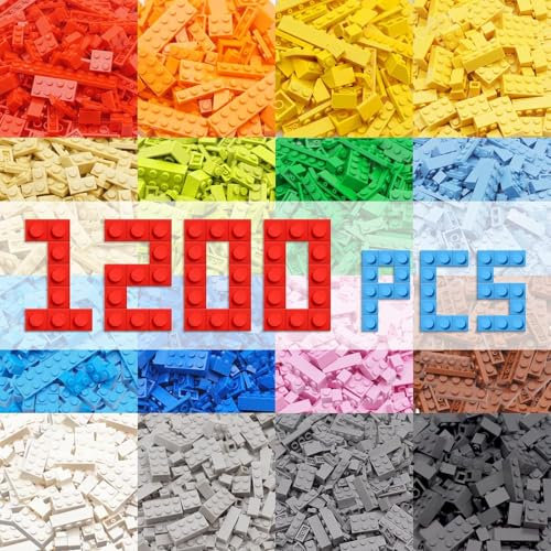 Building Bricks Classic 1200 Pieces Building Blocks Box Set for 6 Year Old up Kids Compatible with All Major Brands 10 Classic Colors, 14 Bulk Shapes