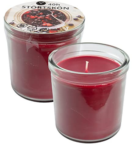 Ikea STORTSKON Dunkelrote Duftkerzen im Glas, Beeren & Blattgrün, je 40 Stunden – 2er-Set