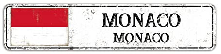 Rimego Capital City Monaco Schild, Monaco Geschenk Wandkunst Plakette, Hauptstadt Monaco Straßenschild, Retro Monaco Aluminiumschild, Monaco-Flagge, Metallschild, 10 x 45 cm