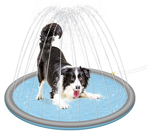 EUGAD Piscine pour Chien,Tapis de Jet d'eau, Baignoire Chien, Tapis de Pulvérisation, Piscine Pliable et Portable en PVC, Fond Antidérapant, 130×7cm pour Moyens Chiens, Gris+Bleu, 0023GYYC