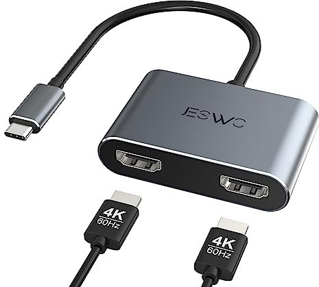 USB C to Dual HDMI Adapter, USB Type C to Dual Monitor HDMI Adapter, Support Dual 4K@60Hz, for MacBook Pro/Air, Surface, Dell, LenovoYoga, Chromebook and More