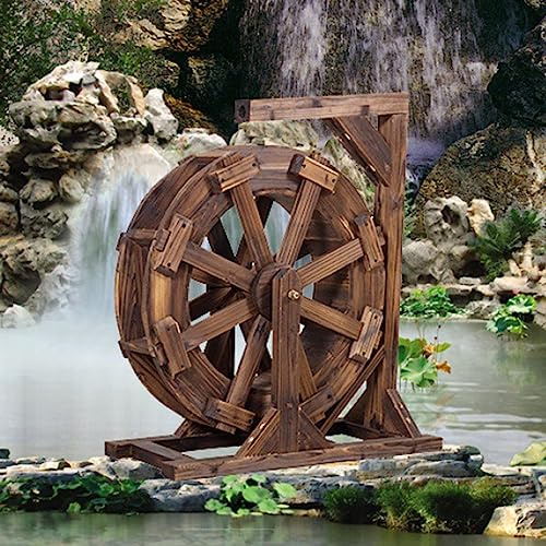 Roues À Eau en Bois pour Décoration Extérieure,Fontaine De Roue À Eau en Bois,Roue hydraulique et Ornements d'eau Qui coule, Fontaine À Roues en Bois Cascade À Roue, Fontaine À Roues Feng Shui (Color