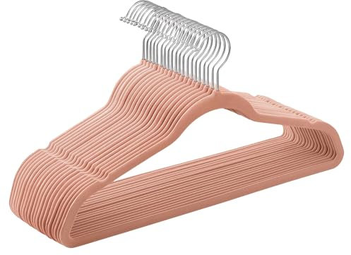 SONGMICS Lot de 20 Cintres Velours Adulte, Longueur 41,5 cm, Fins, Grande Capacité de Charge, avec Crochets Pivotants à 360°, pour Manteaux, Chemises, Rose Clair et Argent CRF026R20