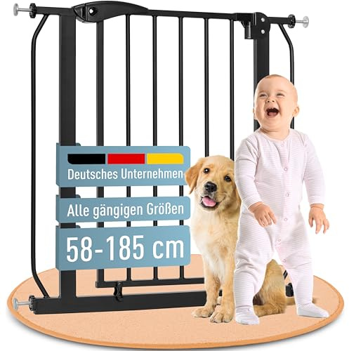 ib style Treppenschutzgitter Berrin - Türschutzgitter für Babys, Ohne Bohren, Treppengitter aus Metall, zum Klemmen, Schwarz, Breite: 135-145 cm