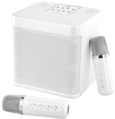 Jalann Karaoke Machine, Portable Karaoke Machine with 2 Wireless Microphones for Adults & Kids, Wireless PA System with Voice Changing Effects, Support Bluetooth, AUX, USB for Home KTV, Party (White)