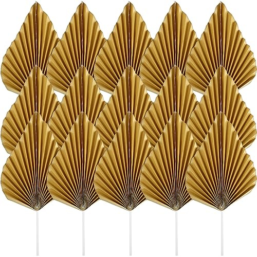ABOOFAN Lot de 24 décorations de gâteau en forme de feuilles de palmier dorées pliables en papier pour anniversaire, mariage, anniversaire de mariage