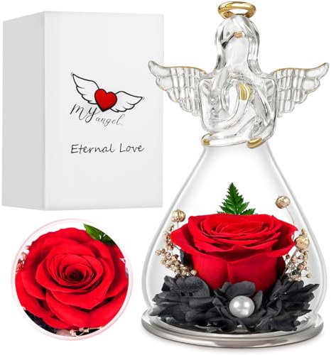 ELEUTH Ewige Rose Geschenke für Mama,Ewige Rose Glas Engel Figuren mit Echte Rosen,muttertagsgeschenke für Mama,Muttertag Blumen,Geschenk für Frauen Mutter Oma Muttertag,Jahrestag,Valentinstag