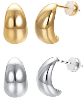 Vissen 2 Teardrop Dupes Ohrringe Set Gold Silber Damen Klobige Creolen Durchzieher Ohrringe Modeschmuck