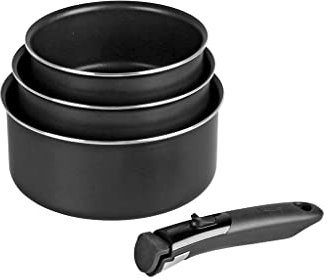 SITRAM 716861 Juego de 3 Cacerolas de Aluminio Prensado Ø 16/18/20 cm - Revestimiento interior antiadherente libre de PFOA - Mango extraíble SITRAMOVIBLE - Todo tipo de fuegos incluida inducción