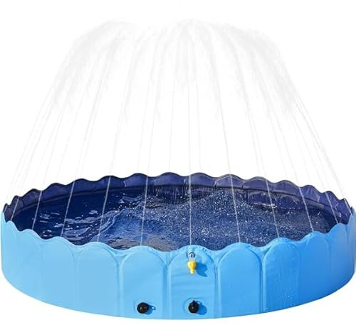 Yaheetech Piscine Chien Pliable 180 x 33cm Piscine Baignoire Chien Bassin de Baignade Portable Jet d'eau pour Chien Bain pour Chien/Chat Extérieur Intérieur Antidérapant avec Arroseur