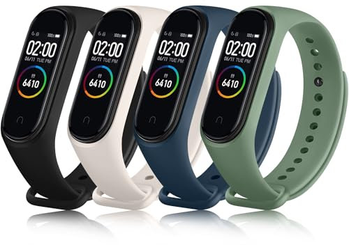 Tobfit 4 Pezzi Cinturini per Xiaomi Mi Band 4/ Mi Band 3, Cinturino Silicone di Morbido Traspirante Solo per Xiaomi Mi Band 3,Xiaomi Mi Band 4 (Nero+Luce stellare+Verde oliva+Blu scuro)