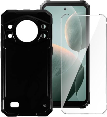 LYZXMY Coque pour Cubot Kingkong AX (6.58) + 1 x Verre trempé écran Film Protecteur - Noir Souple Silicone Étui Protection Housse TPU Case Cover