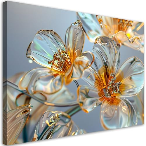 Feeby Leinwand Bilder - Bild Wohnzimmer - 3D Glasblumen - 90x60 1tlg - Deko Schlafzimmer Groß - Dekoration Canvas - Gemälde - Modern Wandbilder - Kunstdruck