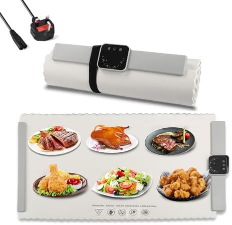 Food Warming Mat, Silicone Food Heater Mat, 60-100℃ 4H-Timer Electric Heat Storage Plate, Portable Food Heating Pad for Warming Dishes Tea Milk