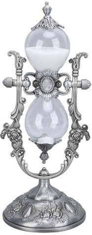 Sanduhr mit Ständer, Vintage-Stil, 15 Min. Gravur, Geprägte Goldene Sanduhr, Timer Regaldekoration (Altes Silber)