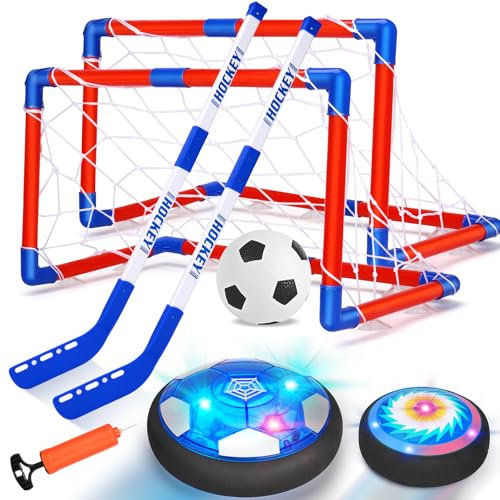 3 in 1 Hover Football Hockey Set for Kids with 2 Goals, LED Hover Soccer Ball Air Hockey Floating Football, Kids Toddler Garden Indoor Outdoor Football Games Gifts for Boys Girls 3-12 Year Old Toys