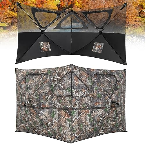 COSTWAY Tragbarer 360° Jagdunterstand, 2-teiliges Pop-up-Jagdzelt mit Tragetasche, einseitig durchsichtiges Tarnzelt für die Hirsch-,Truthahn- & Entenjagd (Camouflage)