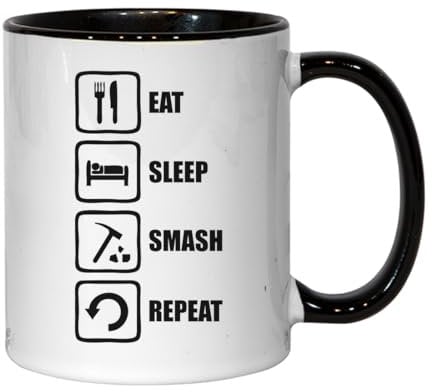 Atspauda Eat Sleep Smash Repeat Mouse Pointer Keramik Tee Kaffee Tasse Schwarz
