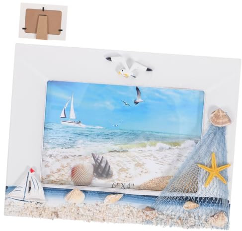 Cabilock 2 Stück 6 Mediterraner Fotorahmen Fotohalter Esstisch Mittelstücke Mediterraner Rahmen Nautischer Bildhalter Fotoständer -bilderrahmen-ornament Vintage-fotorahmen Hölzern