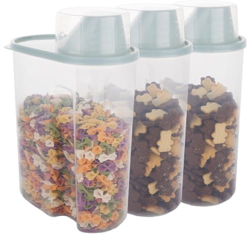 ZOFUN 3 Pcs Dog Food Containers 2.5 L, 15 x 23 cm Pet Food Storage Container with Measuring Cups, Airtight Dog Food Storage Containers with Pour Spout, Plastic Cat Food Containers for Dog, Cat, Bird