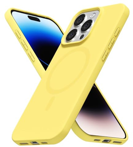 LoeoeL for iPhone 14 Pro Case Silicone Mag Safe, Compatible with Magsafe Ultra Slim Thin Magnetic Phone Case for Women Girls, Soft Rubber Gel Matte TPU Solid Color Minimalist Cover, Yellow