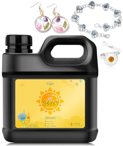UV Harz - 1,000g Kristallklarer Kleber, Verbessertes Ultraviolett Härtendes Epoxidharz für die Schmuckherstellung, Harz Kunsthandwerk - Geruchsarmer UV Kleber Resin zum Gießen, DIY-Harzformen, Basteln