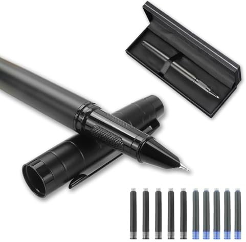YUN CHUN Fine Nib Fountain Pen for Writing, Refillable Metal Ink Pens with 5 Black and 5 Blue Ink Cartridges, Best Pen Gift Set for Men & Women, Business Executive Professional Pen for Work, Black
