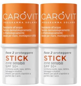 Carovit Sonnenschutz Stick, LSF 50+, schützt vor UVB und UVA, transparenter Sonnenstick für empfindliche Bereiche, 2 Packungen