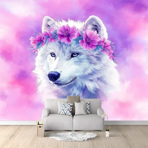 Fototapete 3D EFFEKT Vliestapete mit Geruch Freiheit Tiere Fantasie Wolf für Wohnzimmer Schlafzimmer Kinderzimmer Flur Modern Vlies Tapete Wandtapete Motivtapeten 400 x 280 cm Lila