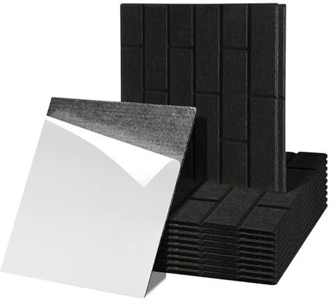 Fiqops 12er Quadratische Akustikpaneele selbstklebend Schwarz Hohe Dichte Akustikplatten Dünne Schallschutzplatten für Wanddekoration und Schalldämmung,Studio und Home Deko(30x30x0.9cm)
