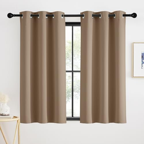 KGORGE Kurze Vorhänge Fenster Scheibengardinen Modern Gardinen 120cm Hoch Kurzvorhang Blickdicht Bistrogardine Küche Verdunklungsvorhänge mit Ösen 2 Stücke 120 x 90 cm(HxB), Cappuccino
