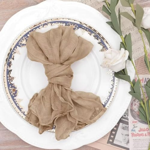 YKAFADE 12 Stück Gaze Käsetuch Servietten Mullservietten Dekorative Stoffservietten 50 x 50 cm Musselin Rustikale Geschirrtuch für Hochzeit Party Weihnachten Tischdekoration Cafe Restaurant-Braun