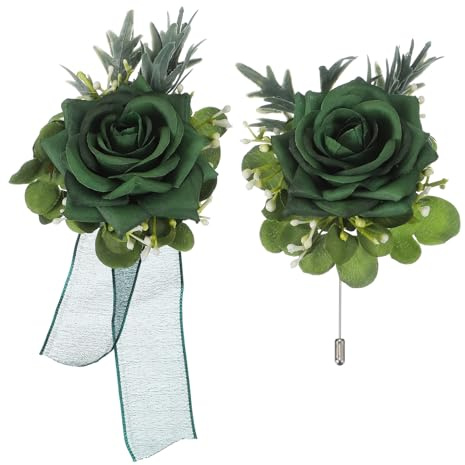 sourcing map Set di bouquet da polso verde e fiori artificiali, bouquet da polso per matrimonio, sposa, sposo, cerimonie, anniversari, balli di fine anno, Panno