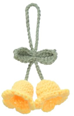 sourcing map Häkeln Auto Hängende Zubehör, Handgemachte Ornament mit 2 niedlichen kleinen Tulpen Blumen für Auto Dekor Tasche Schlüsselanhänger, Gelb