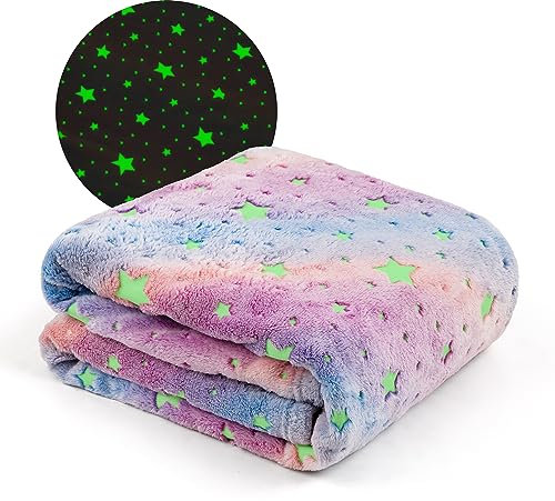 Winthome Kuscheldecke Kinder, Deck Glow In The Dark, Fleecedecke Weiche Flauschig, Babydecke Warme Kuschelig, Sofadecke für Mädchen Junge, Geschenke, Passend zu Allen Jahreszeiten(120x150cm,Stern 3)