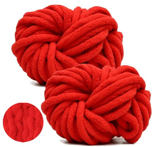 Ecowiaye 2 Stück Dicke Wolle, 500g Chunky Yarn Armstricken Wolle, Dickes Garn zum Häkeln, Flauschig XXL Häkelwolle zum Handstricken für Decke, Schals, Mützen, Haustier Nest (Rot)