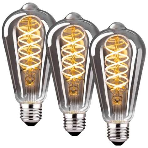 Glühbirne E27 LED Vintage 4W Dimmbar Warmweiß ST64, Rauchgrau - 3 Stück | Edison Vintage Glühbirne E27 Retro LED Filament Lampe für Nostalgie und Retro Beleuchtung im Haus Café Bar