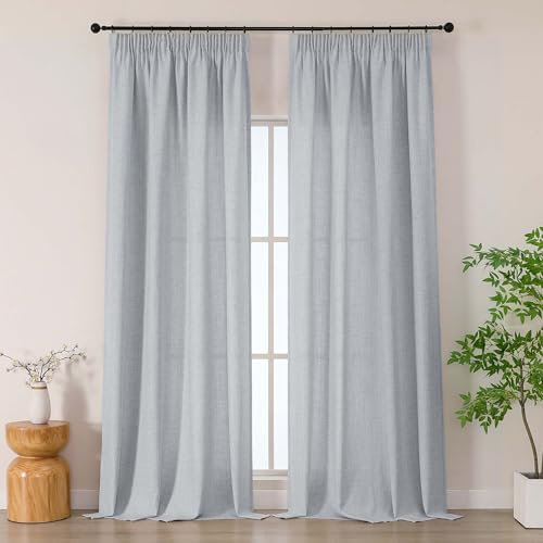 Simplebrand Grau extra Lange Boho Gardinen in Leinenoptik, 2er Set H 245 x B 140 cm, halbtransparente Gardinen mit Kräuselband für Schiene, für Wohnzimmer & Schlafzimmer