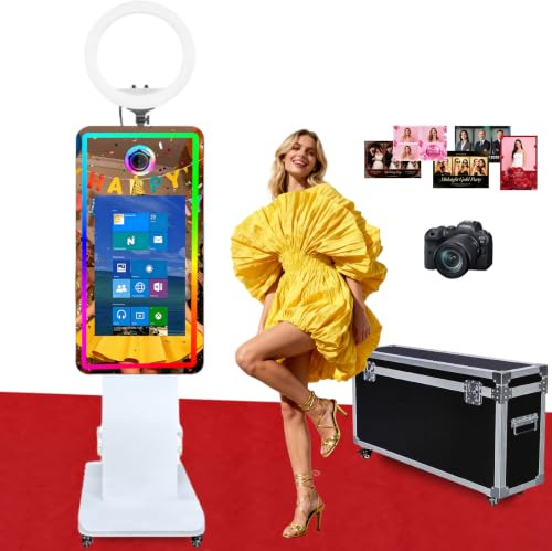 Magic Mirror Photo Booth with 21.5 Touchscreen, APP Control & Instant Printing, Portable Photo Booth Machine Includes RGB Light & Flight Case for Wedding Rental Events (Photo Booth + Camera)