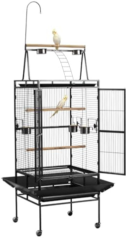 VEVOR Bird Cage, 32.7 x 31.1 x 82.7 inch, Open Flat Top, Wrought Iron Bird Flight Cage with Perches, Slide-Out Tray, Plastic Feeders, for Cockatiel, Monk Parakeet, Amazon Parrot, African Grey Parrot