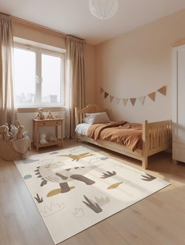Hanse Home Adventures Kinderteppich Dino - Kinderzimmerteppich Dinosaurier, Dschungle Motiv Modern, Spielteppich, Junge, Mädchen, Teppich Kinderzimmer, Wohnzimmer - Creme Mulitfarben, 120x170 cm