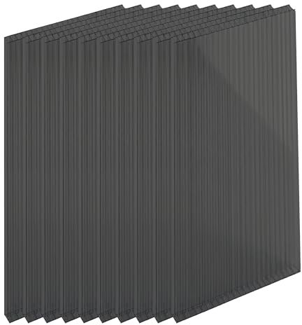 Relaxdays Doppelstegplatten 10er Set, Hohlkammerplatten 4mm, für Gewächshaus, HB: 121x60,5 cm, Polycarbonat, anthrazit