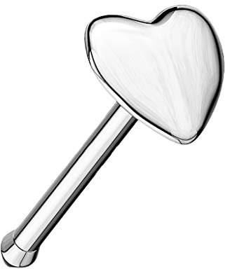 Piersando 14 Karat Gold Piercing Stab Stecker Barbell Nase Nasenpiercing Nasenstecker Tragus Helix Ohr Lippe gerade mit Herz Weißgold