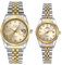 JewelryWe 2pcs Paar Uhr Analog Quarz Kalender 30M Wasserdicht Partner Armbanduhr Edelstahl Armband Herren Damen Uhren mit Gold Strass Zifferblatt