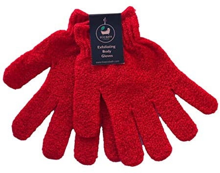 Eco Bath London 1 Pair of Exfoliating Body Gloves - Exfoliating Bath Gloves for Shower, Massage, and Body Scrubs, Dead Skin Cell Remover for Smooth, Radiant Skin, One Size (Colour Varies)