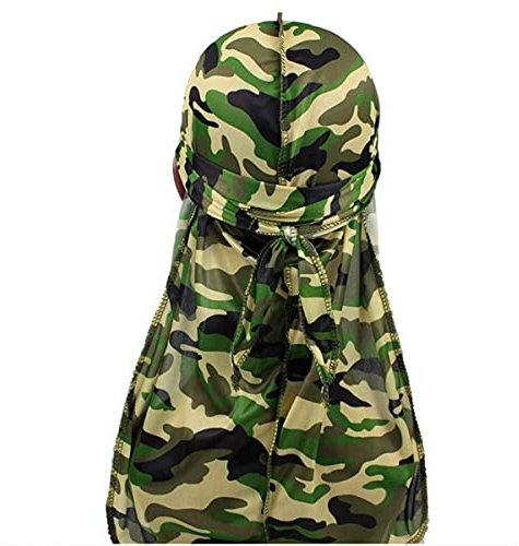 DaMohony Herren Militärische Tarnung Premium Seidige Durags mit Langem Schwanz Bunte 360 ??Wellen Cap Hip-Hop-Ton