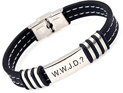 ForeverWill Edelstahl Silikon was würde Jesus tun WWJD Armband für Frauen Männer Inspirational W.W.J.D.? Armband Erinnerungsgeschenk für Ihn Sie